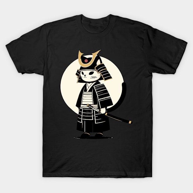 Kawaii Cat Anime Japanese Retro Samurai Novelty Funny Cat T-Shirt by KsuAnn